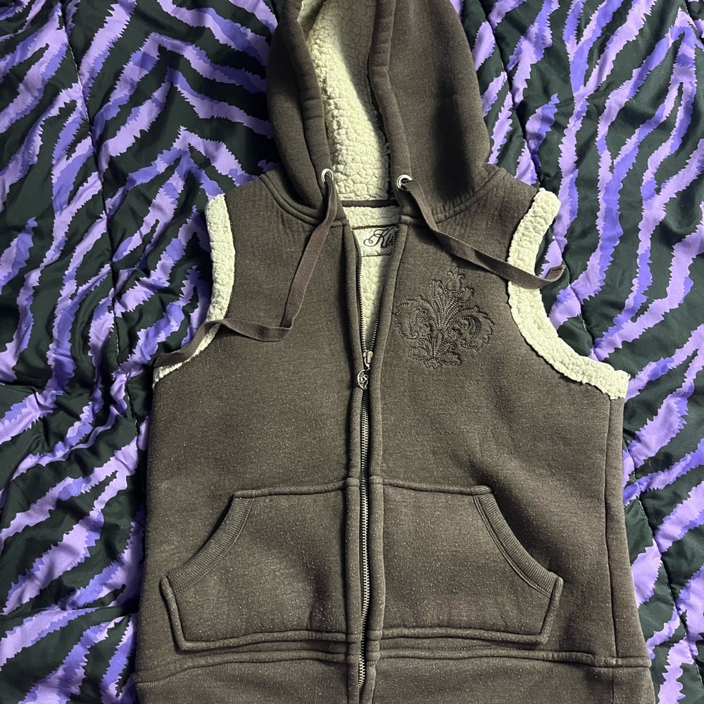 Women's Brown Sleeveless Hoodie Vest